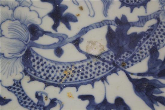 A Chinese blue and white dragon charger, 19th century, diam. 47cm